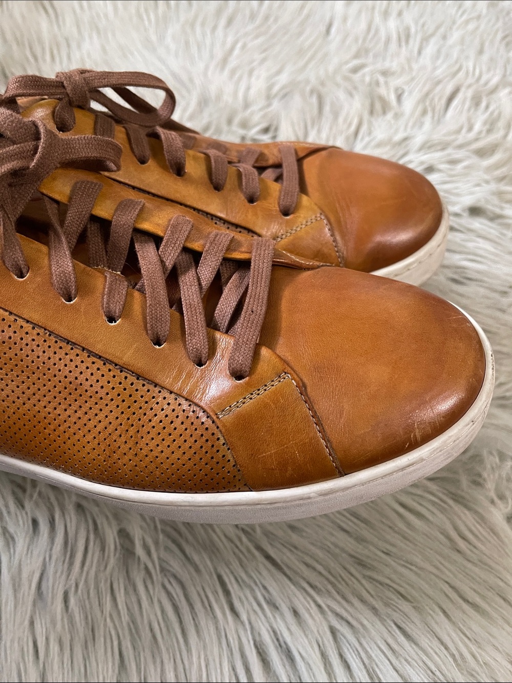 Magnanni Tan Leather Perforated Sneakers - Picture 5 of 7